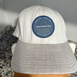 Travis Mathew Flexfit 110 Trucker Hat White Gray Mesh Snapback